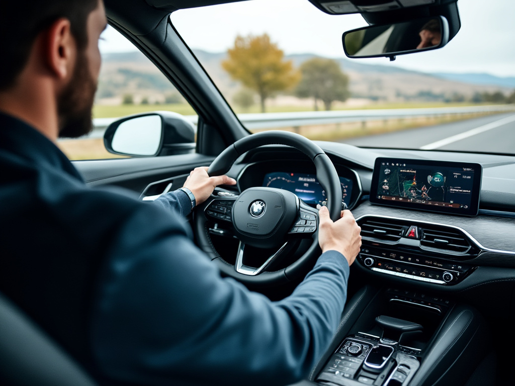 Intérieur moderne d'un SUV avec conducteur