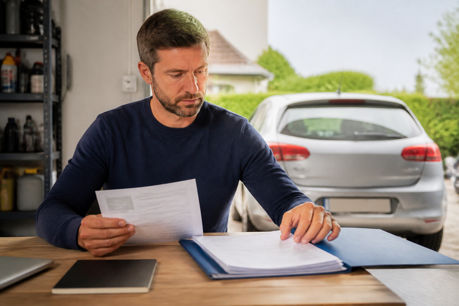 Conducteur préparant le procès-verbal du contrôle technique avant vente