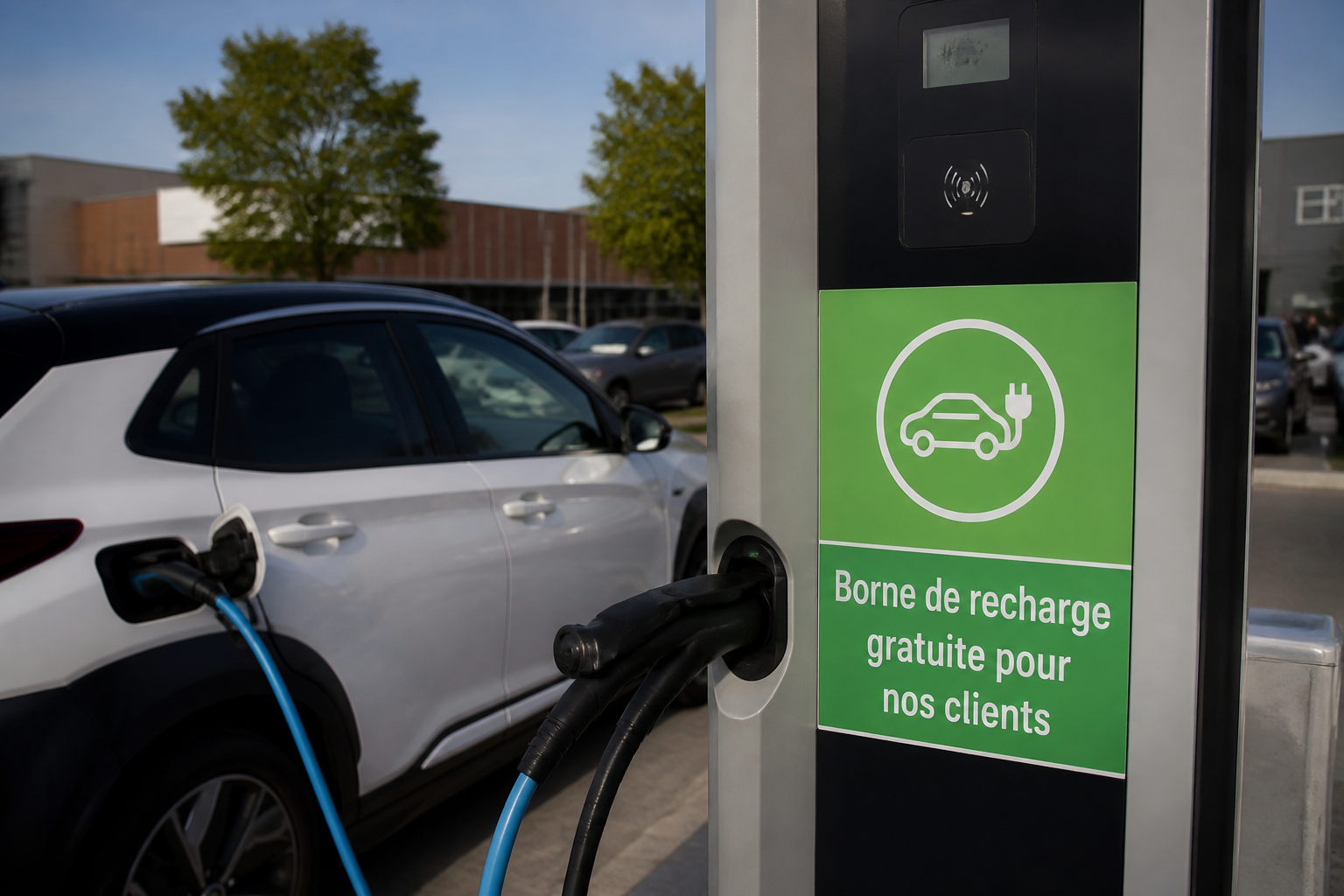 Borne de recharge gratuite dans un centre commercial