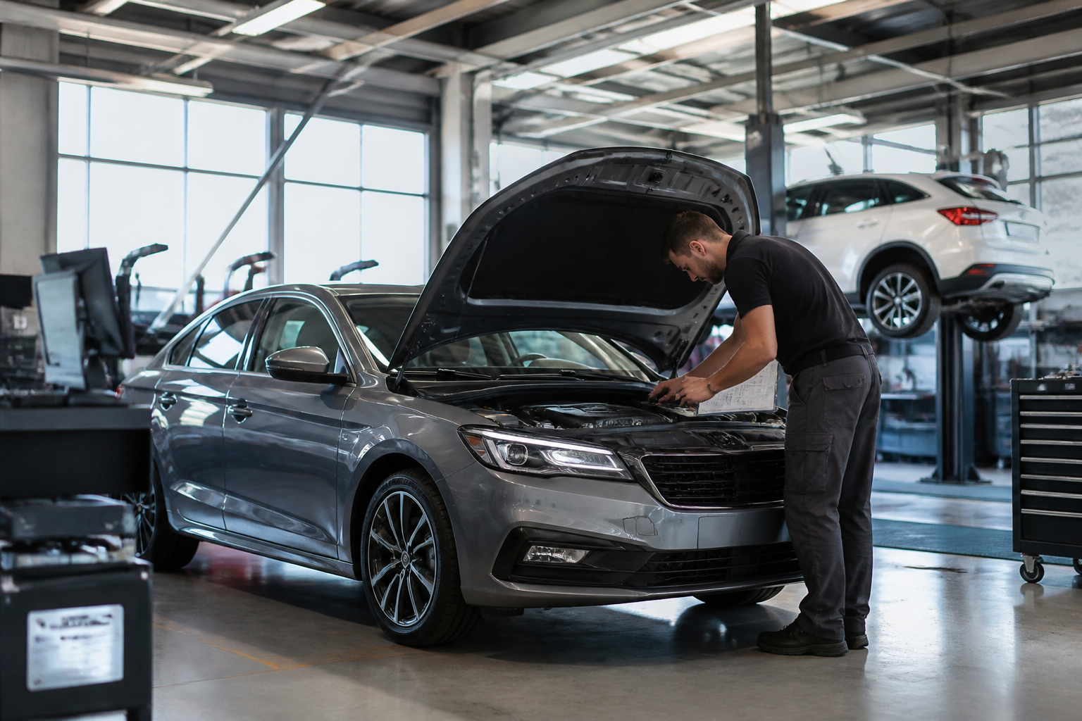 Contrôle technique automobile en atelier