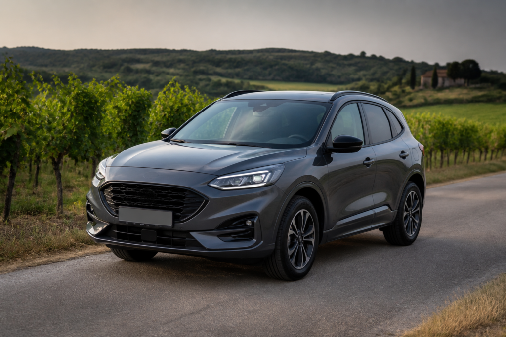 Petit SUV moderne garé sur une route en France