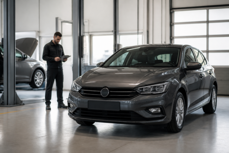 Voiture d'occasion en contrôle dans un atelier automobile