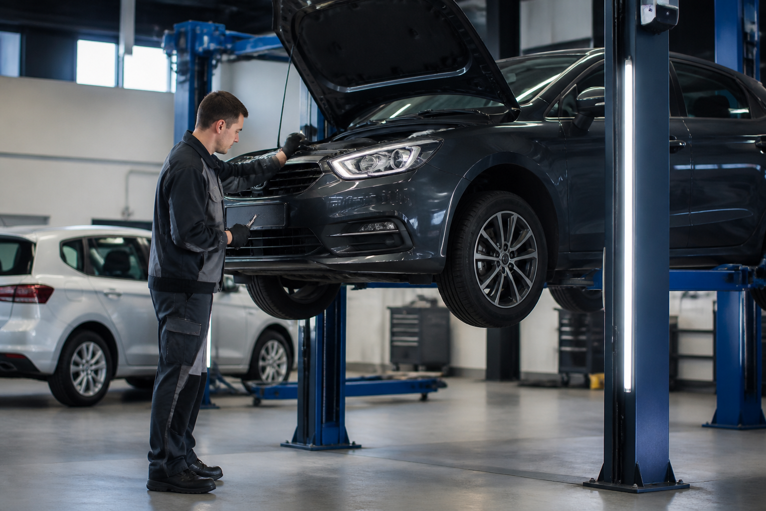Contrôle technique en atelier automobile