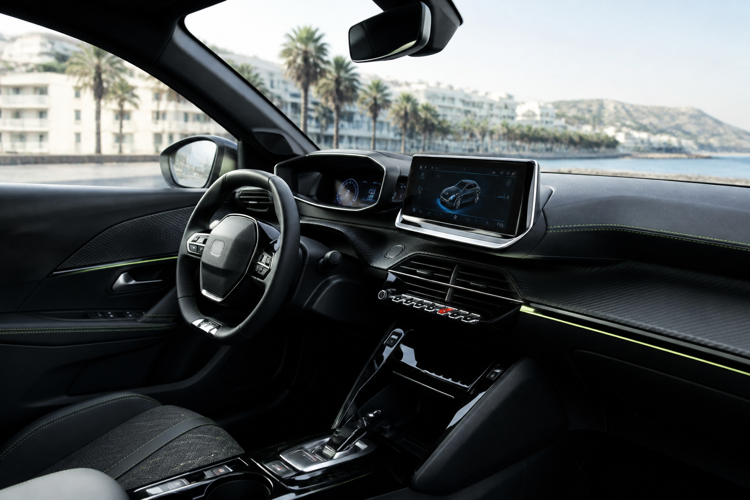 Tableau de bord digital de la Peugeot 208 hybride