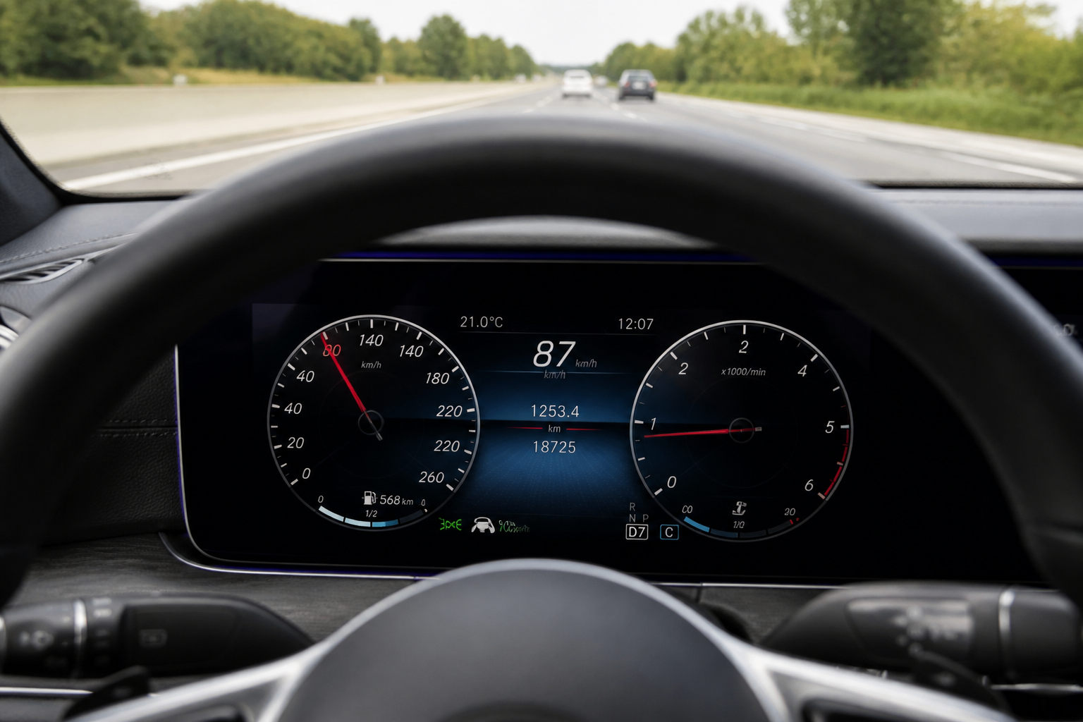 Tableau de bord Mercedes avec kilométrage