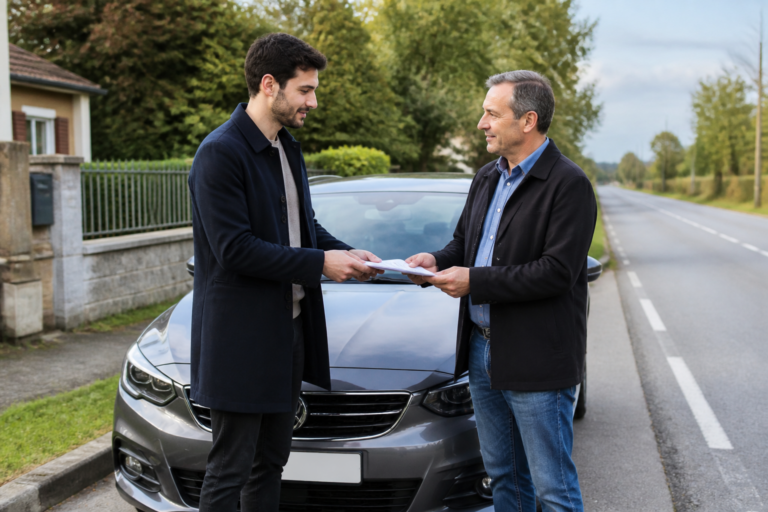 Échange des documents lors d’une vente de voiture d'occasion