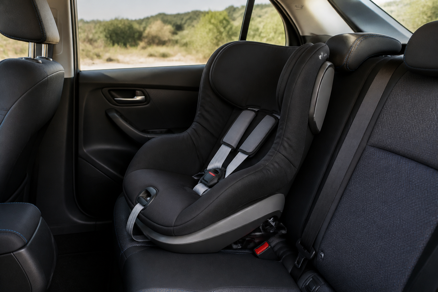 Siège auto enfant installé à l'arrière d'une voiture