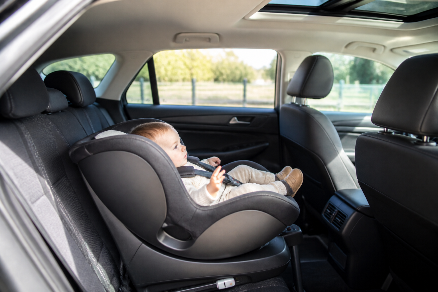 Siège auto dos à la route dans une voiture