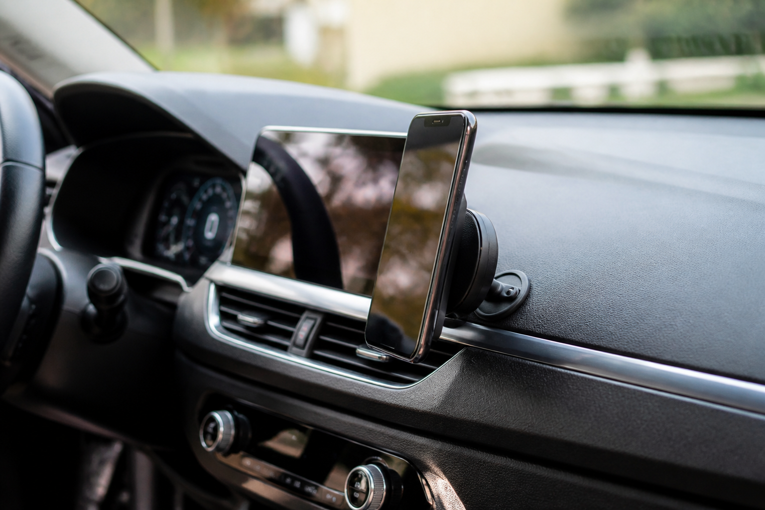 Support magnétique MagSafe avec smartphone dans voiture