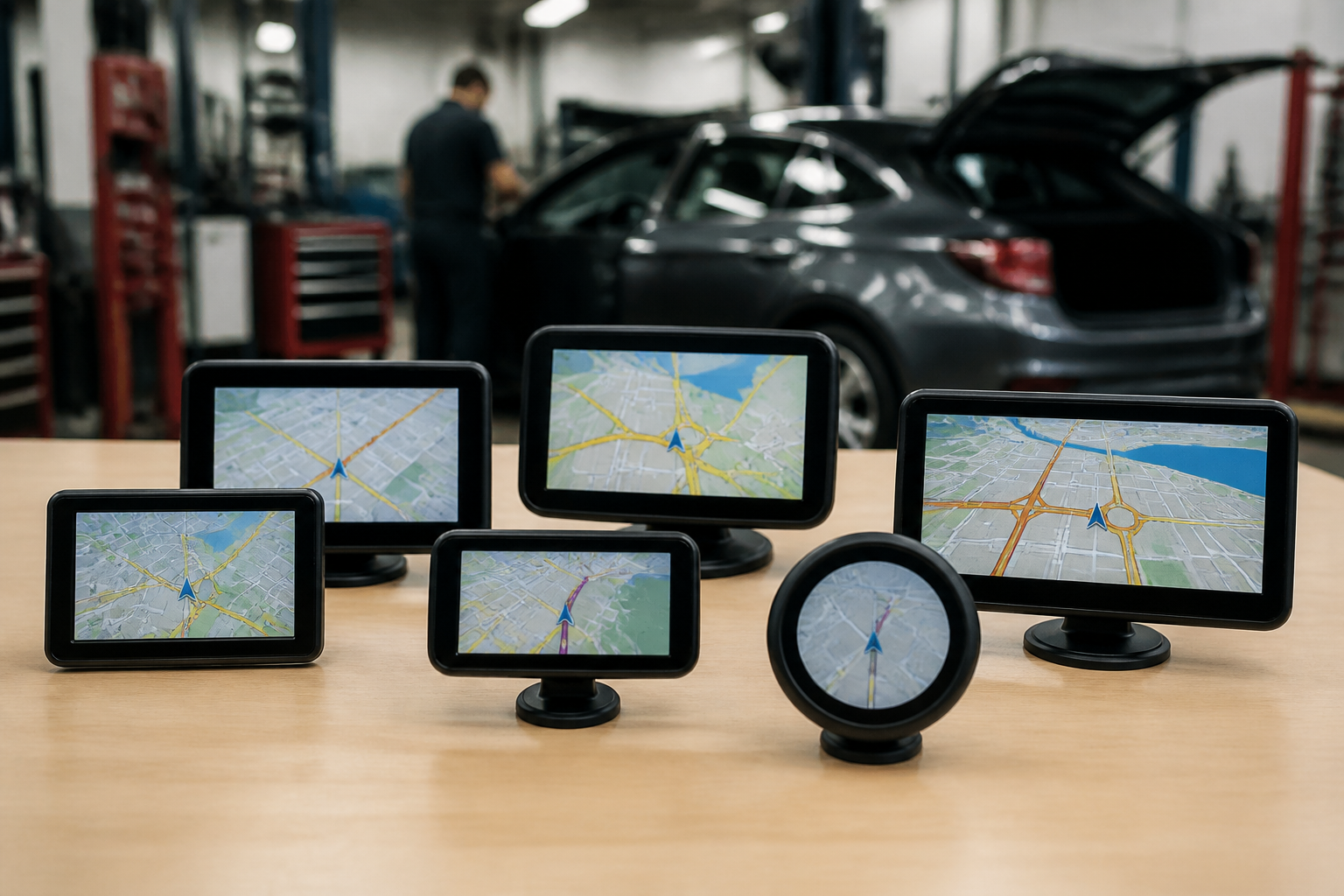 Différents modèles de GPS voiture sur une table