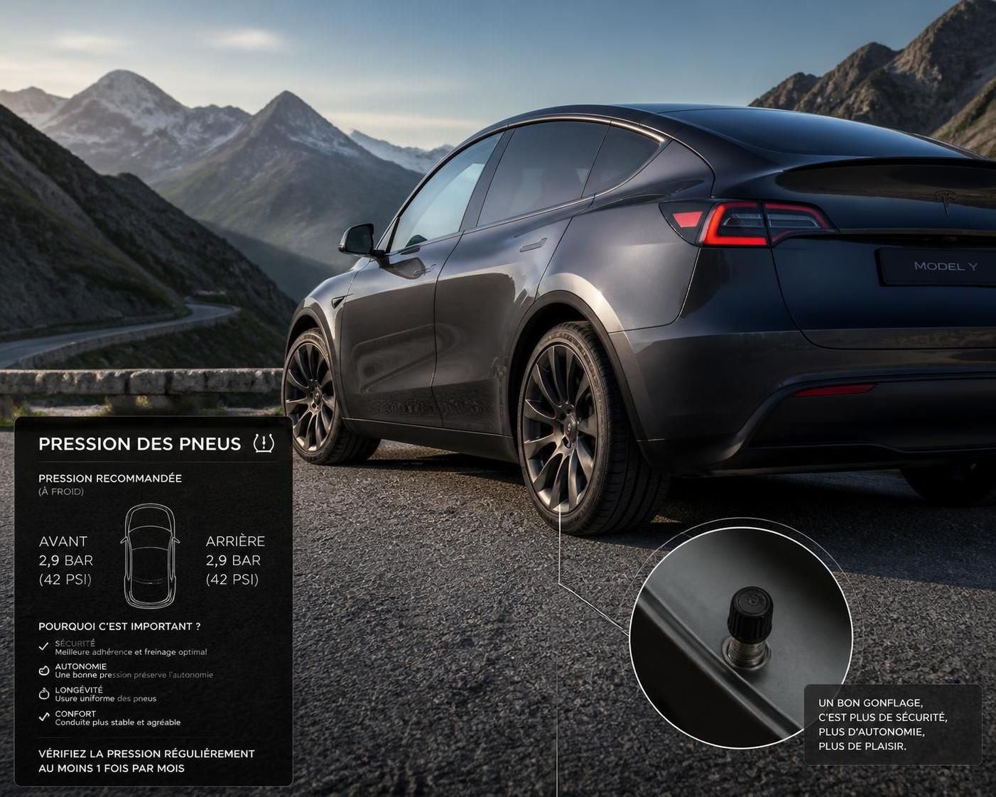 découvrez la pression idéale des pneus pour votre tesla model y afin d'assurer une conduite sûre, économique et confortable.